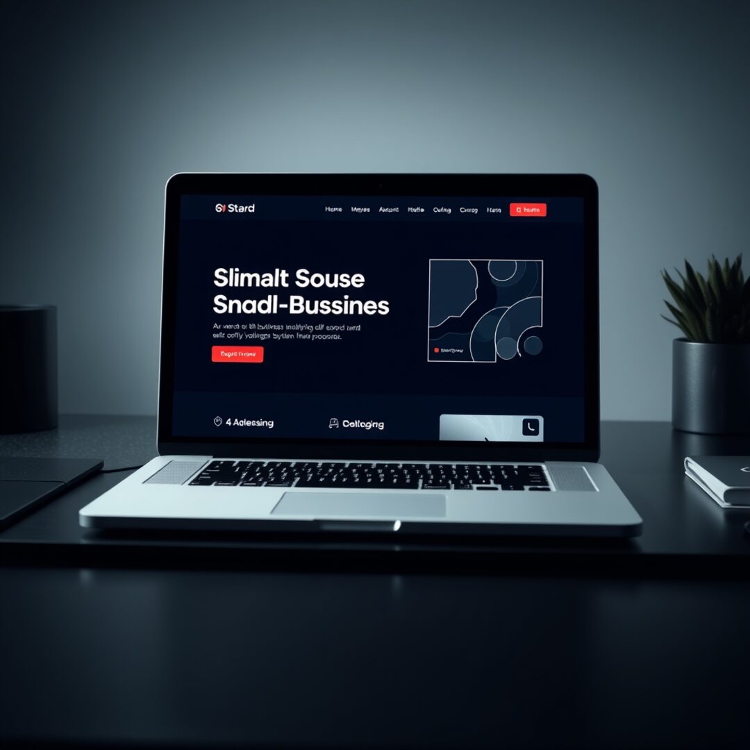 Smart AI Website: a clean modern 5-page business website shown on a laptop above a dark desk