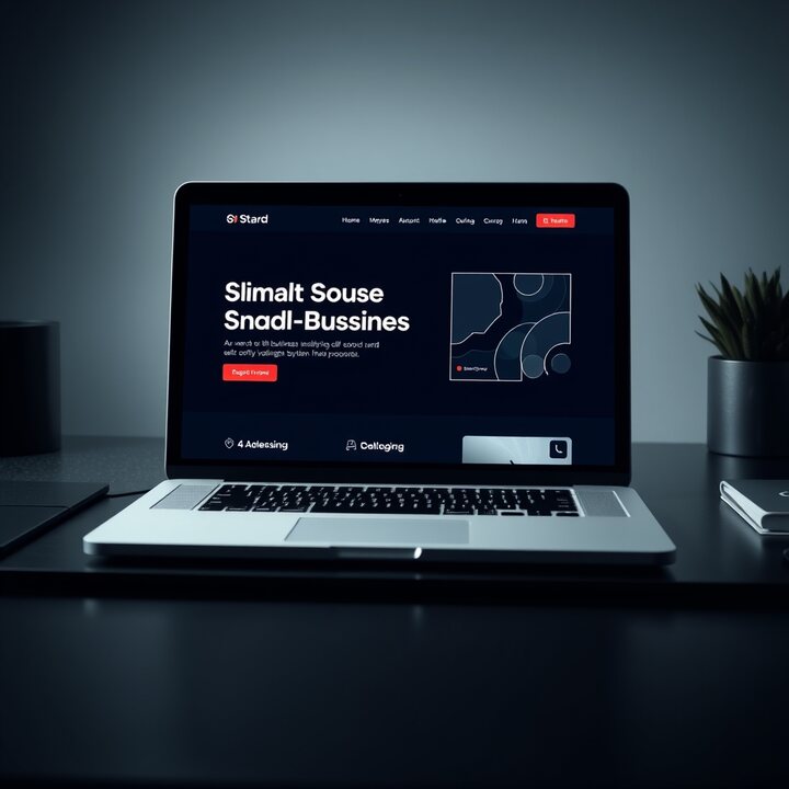 Smart AI Website: a clean modern 5-page business website shown on a laptop above a dark desk